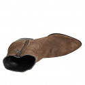 Woman’s Western ankle boots in brown suede with leather insert, studs on the heel and zip heel 6 - Available sizes:  32, 33, 34, 43, 44, 45, 46