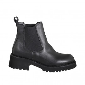 Woman’s black leather Chelsea ankle boots with elastic panels heel 5 - Available sizes:  32, 33, 34, 42, 43, 44, 45