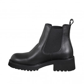 Botines Chelsea de mujer en piel negra con elásticos, tacón 5 - Tallas disponibles:  32, 33, 34, 42, 43, 44, 45 2