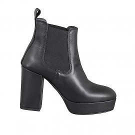 Woman’s black leather ankle boots with platform and side elastic panels heel 10 - Available sizes:  32, 33, 34, 42, 43, 44, 45