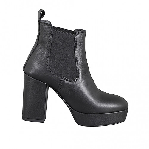 Bottines pour femmes en cuir noir avec plateforme et élastiques latéraux talon 6 - Pointures disponibles:  33, 42, 43, 44, 45