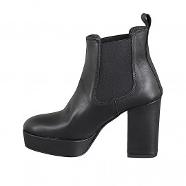 Woman’s black leather ankle boots with platform and side elastic panels heel 10 - Available sizes:  32, 33, 34, 42, 43, 44, 45 2