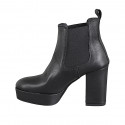 Botines para mujer en piel negra con plataforma y elásticos laterales, tacón 10 - Tallas disponibles:  33, 42, 43, 44, 45