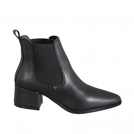 Botines Beatle para mujer en piel negra con elásticos, tacón 5 - Tallas disponibles:  33, 34, 35, 42, 43, 44, 45, 46