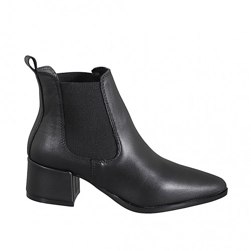 Woman’s black leather Beatle ankle boots with elastic panels heel 5 - Available sizes:  33, 34, 35, 42, 43, 44, 45, 46