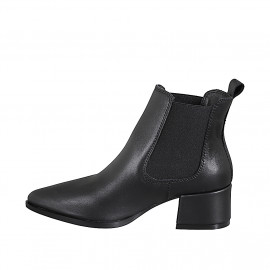 Woman’s black leather Beatle ankle boots with elastic panels heel 5 - Available sizes:  33, 34, 35, 42, 43, 44, 45, 46 2