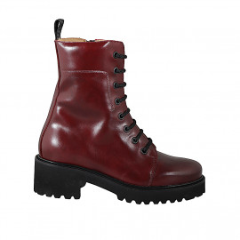 Botines para mujer con cordones en piel granate con cremallera y tacón 5 - Tallas disponibles:  33, 34, 42, 43, 44, 45, 46
