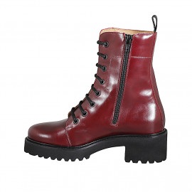Woman’s maroon leather lace-up ankle boots with zip and heel 5 - Available sizes:  33, 34, 42, 43, 44, 45, 46 2
