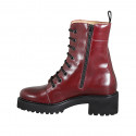 Botines para mujer con cordones en piel granate con cremallera y tacón 5 - Tallas disponibles:  42, 43, 44, 45