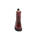 Botines para mujer con cordones en piel granate con cremallera y tacón 5 - Tallas disponibles:  43, 44, 45