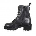 Botines para mujer con cordones en piel negra con cremallera y tacón 5 - Tallas disponibles:  32, 33, 42, 43, 44, 46