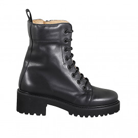 Woman’s black leather lace-up ankle boots with zip and heel 5 - Available sizes:  32, 33, 34, 42, 43, 44, 45, 46
