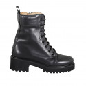 Stivaletto stringato da donna in pelle nera con cerniera tacco 5 - Misure disponibili: 32, 33, 42, 43, 44, 46