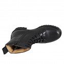 Botines para mujer con cordones en piel negra con cremallera y tacón 5 - Tallas disponibles:  32, 33, 42, 43, 44, 46