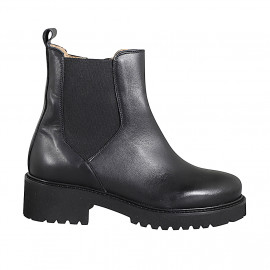 Woman’s black leather ankle boots with zip, elastic insert and heel 5 - Available sizes:  32, 33, 34, 42, 43, 44, 45, 46