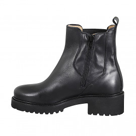 Stivaletto da donna in pelle nera con cerniera ed elastico tacco 5 - Misure disponibili: 32, 33, 34, 42, 43, 44, 45, 46 2