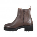 Woman’s brown leather ankle boots with zip, elastic insert and heel 5 - Available sizes:  34, 42, 43, 44, 45, 46