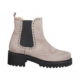 Woman’s beige suede Chelsea ankle boots with wingtip detailing heel 5 - Available sizes:  33, 34, 42, 43, 44, 45, 46