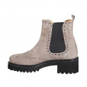 Woman’s beige suede Chelsea ankle boots with wingtip detailing heel 5 - Available sizes:  33, 34, 42, 43, 44, 45, 46