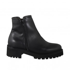 Woman’s black leather ankle boots with zips, shearling lining heel 4 - Available sizes:  33, 34, 35, 42, 43, 44, 45, 46