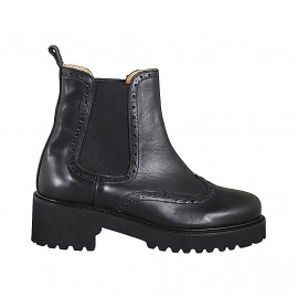 Woman’s black leather Chelsea ankle boots with wingtip detailing heel 5 - Available sizes:  32, 33, 34, 42, 43, 44, 45, 46
