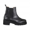 Botines Chelsea para mujer en piel negra con detalle de punta de ala, tacón 5 - Tallas disponibles:  32, 33, 42, 43, 44, 45