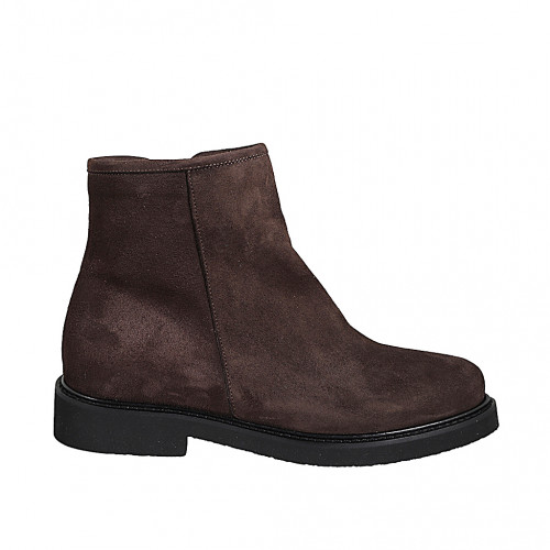 Woman’s dark brown suede ankle boots with zip and heel 3 - Available sizes:  32, 33, 34, 35, 42, 43, 44, 45, 46