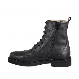 Stivaletto stringato da donna in pelle nera con cerniera e coda di rondine tacco 3 - Misure disponibili: 32, 33, 34, 35, 42, 43, 44, 45, 46 2