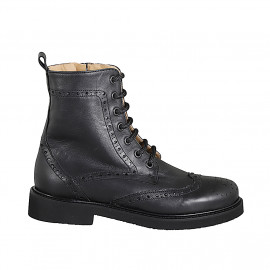 Woman’s black leather lace-up ankle boots with zip, wingtip detailing and heel 3 - Available sizes:  32, 33, 34, 35, 42, 43, 44, 45, 46
