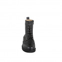 Bottines à lacets pour femmes en cuir noir avec fermeture zippée, empiècement façon bout fleuri et talon 3 - Pointures disponibles:  32, 33, 34, 35, 43, 44, 45, 46