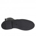 Bottines à lacets pour femmes en cuir noir avec fermeture zippée, empiècement façon bout fleuri et talon 3 - Pointures disponibles:  32, 33, 34, 35, 43, 44, 45, 46