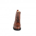 Woman’s cognac leather lace-up ankle boots with zip, wingtip detailing and heel 3 - Available sizes:  32, 34, 35, 42, 43, 44, 45, 46