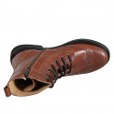 Woman’s cognac leather lace-up ankle boots with zip, wingtip detailing and heel 3 - Available sizes:  32, 34, 35, 42, 43, 44, 45, 46
