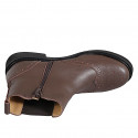 Woman’s brown leather ankle boots with zip, elastic insert, wingtip detailing heel 3 - Available sizes:  32, 33, 34, 42, 43, 44, 45, 46