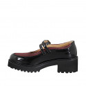 Woman’s Mary Jane pumps with black patent leather and maroon suede with straps, animal print heel 5 - Available sizes:  32, 33, 34, 42, 43, 44, 45, 46