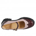 Woman’s Mary Jane pumps in maroon patent leather and pink leather wingtip detailing heel 5 - Available sizes:  33, 34, 42, 43, 44, 45, 46