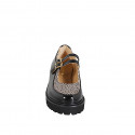 Décolletè Mary Jane da donna con cinturini in vernice nera e camoscio beige con stampa animalier tacco 5 - Misure disponibili: 43, 45, 46