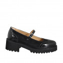 Woman’s Mary Jane pumps in black patent leather and black suede with wingtip detailing heel 5 - Available sizes:  33, 34, 42, 43, 44, 45, 46