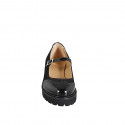 Woman’s Mary Jane pumps in black patent leather and black suede with wingtip detailing heel 5 - Available sizes:  33, 34, 42, 43, 44, 45, 46
