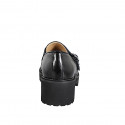 Woman’s black patent leather loafers with fringes, studs and buckles heel 5 - Available sizes:  32, 42, 43, 44, 45, 46