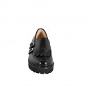 Woman’s black patent leather loafers with fringes, studs and buckles heel 5 - Available sizes:  32, 42, 43, 44, 45, 46