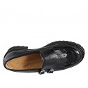 Woman’s black patent leather loafers with fringes, studs and buckles heel 5 - Available sizes:  32, 42, 43, 44, 45, 46
