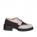 Woman’s Derby lace-up shoes with wingtip detailing in dark brown and beige suede heel 4 - Available sizes:  32, 33, 42, 43, 44, 45, 46