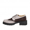 Stringata Derby da donna con coda di rondine in camoscio testa di moro e beige tacco 4 - Misure disponibili: 32, 33, 42, 43, 44, 45, 46