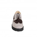 Stringata Derby da donna con coda di rondine in camoscio testa di moro e beige tacco 4 - Misure disponibili: 32, 33, 42, 43, 44, 45, 46