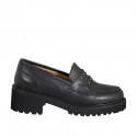 Woman’s black leather loafers with studs heel 5 - Available sizes:  32, 33, 34, 42, 43, 44, 45, 46