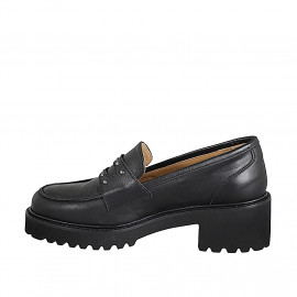 Woman’s black leather loafers with studs heel 5 - Available sizes:  32, 33, 34, 42, 43, 44, 45, 46 2