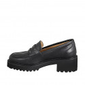 Woman’s black leather loafers with studs heel 5 - Available sizes:  32, 33, 34, 42, 43, 44, 45, 46
