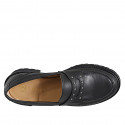 Woman’s black leather loafers with studs heel 5 - Available sizes:  32, 33, 34, 42, 43, 44, 45, 46