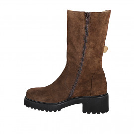 Woman’s three-quarter length brown suede boots with buckles, zip and heel 5 - Available sizes:  32, 33, 34, 42, 43, 44, 45, 46 2